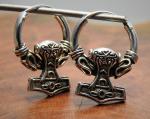 Thor´s hammer "Grim" silver hoop earrings
