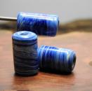 marbled ivory-blue cylinder bead